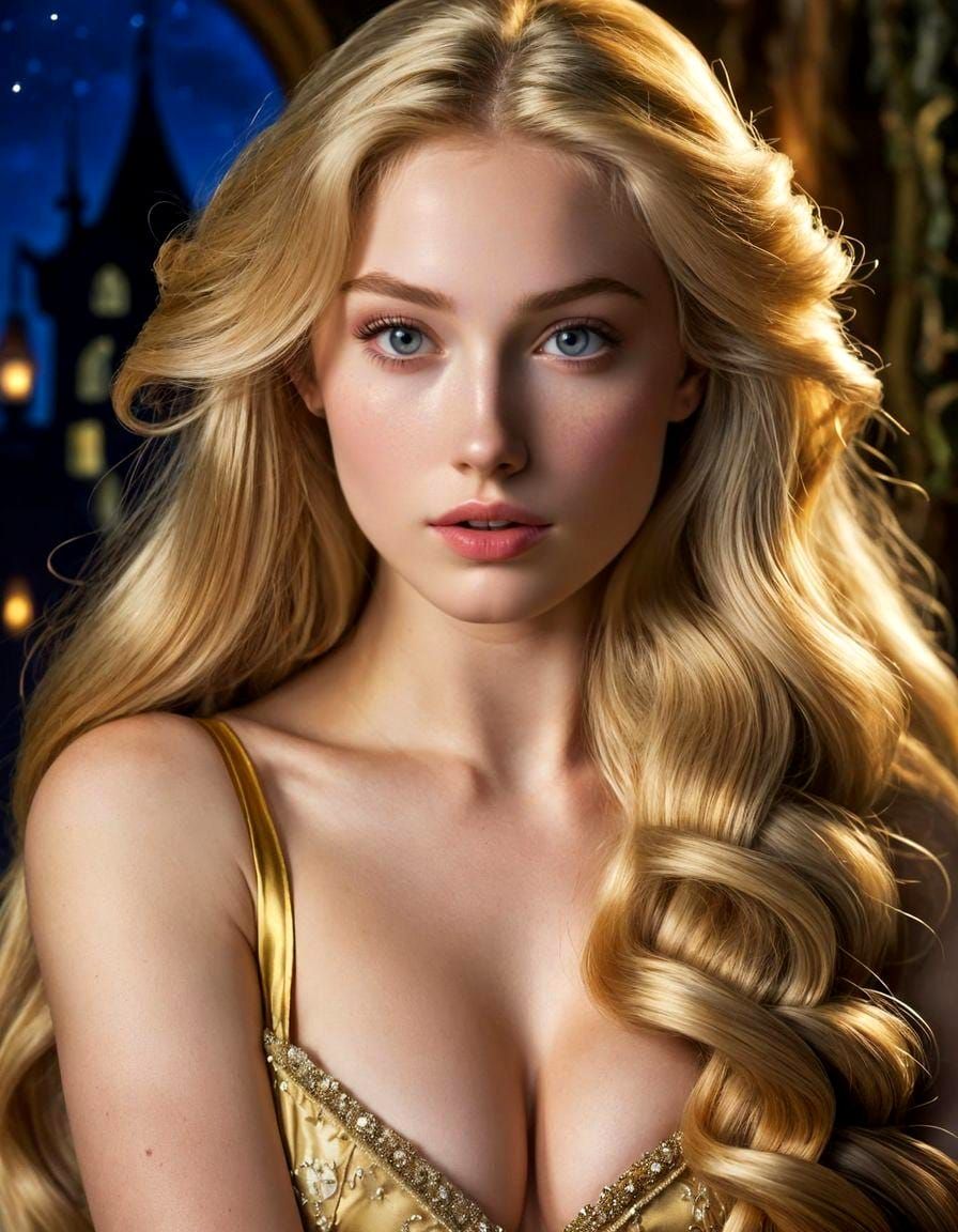 Blonde Beauty with Long Golden Hair Portrait