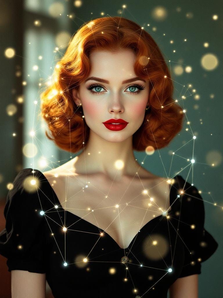 1950s Redhead Pin-Up with Neural Network Overlay