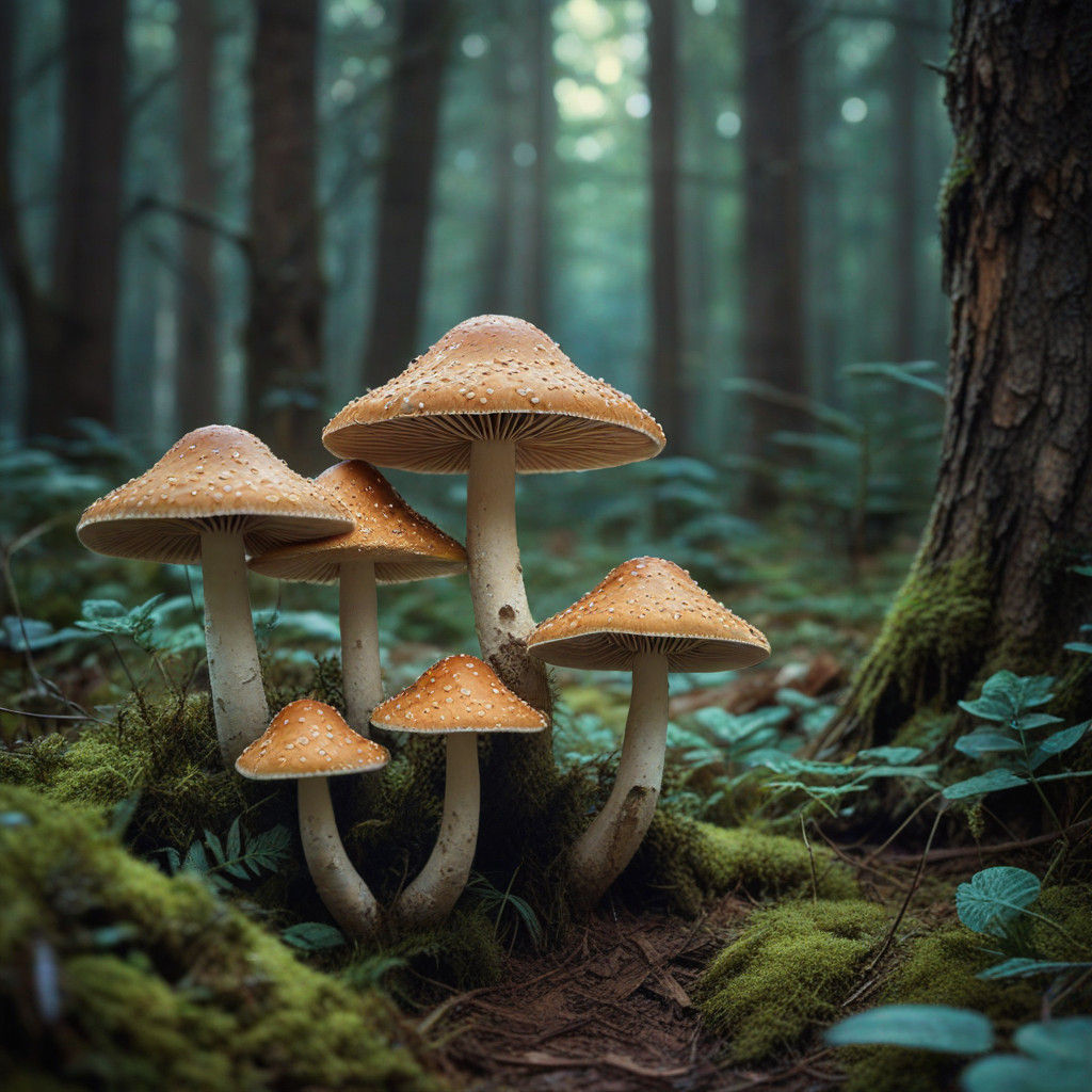 Whimsical Fantasy Forest with Vibrant Mushrooms