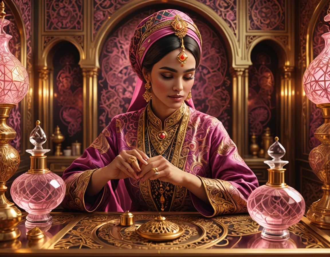 Opulent Arab Woman's Perfume Fractal in 3D Vector Art