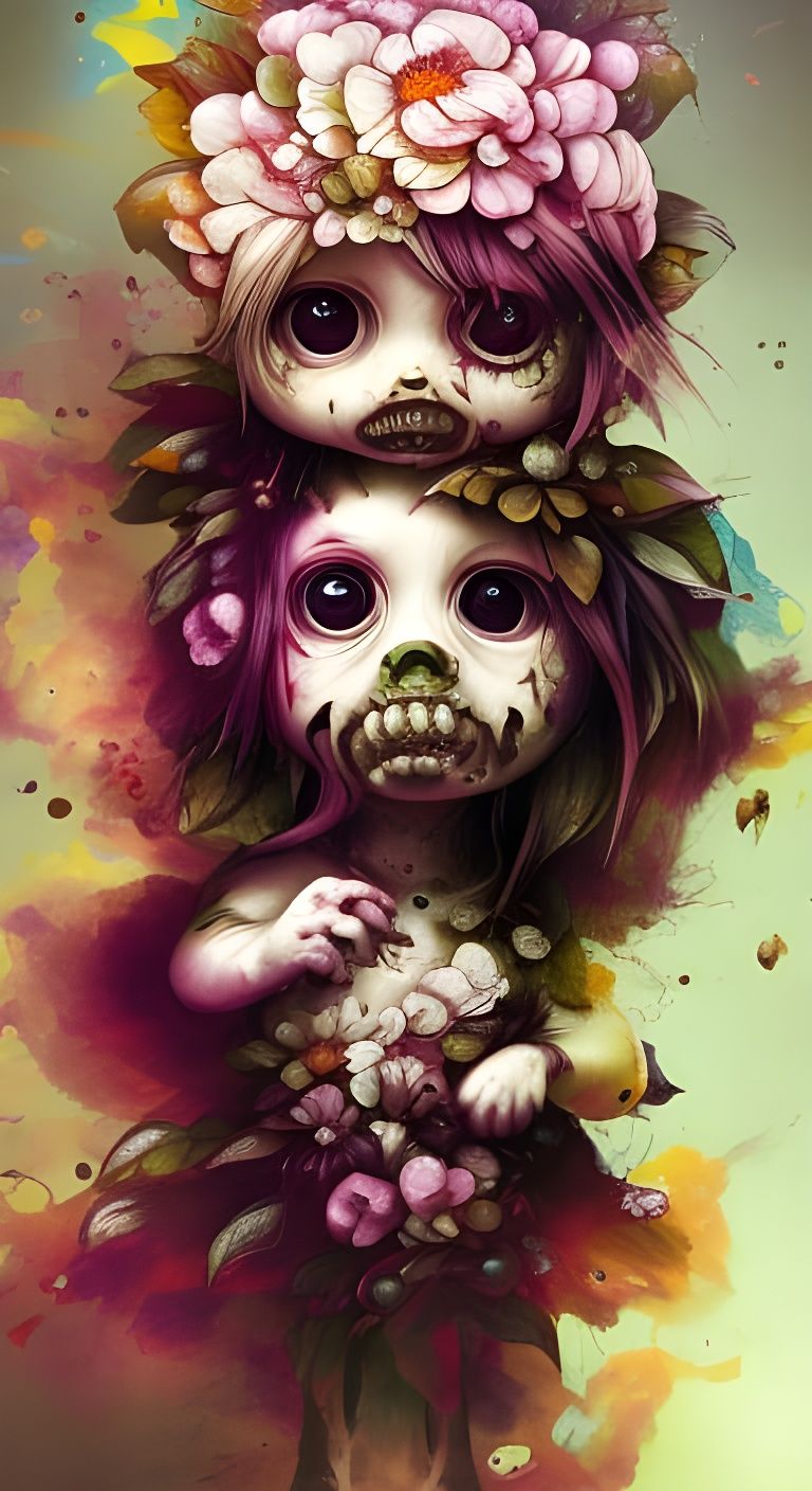 Adorable Chibi Flower Zombie in Detailed Digital Art