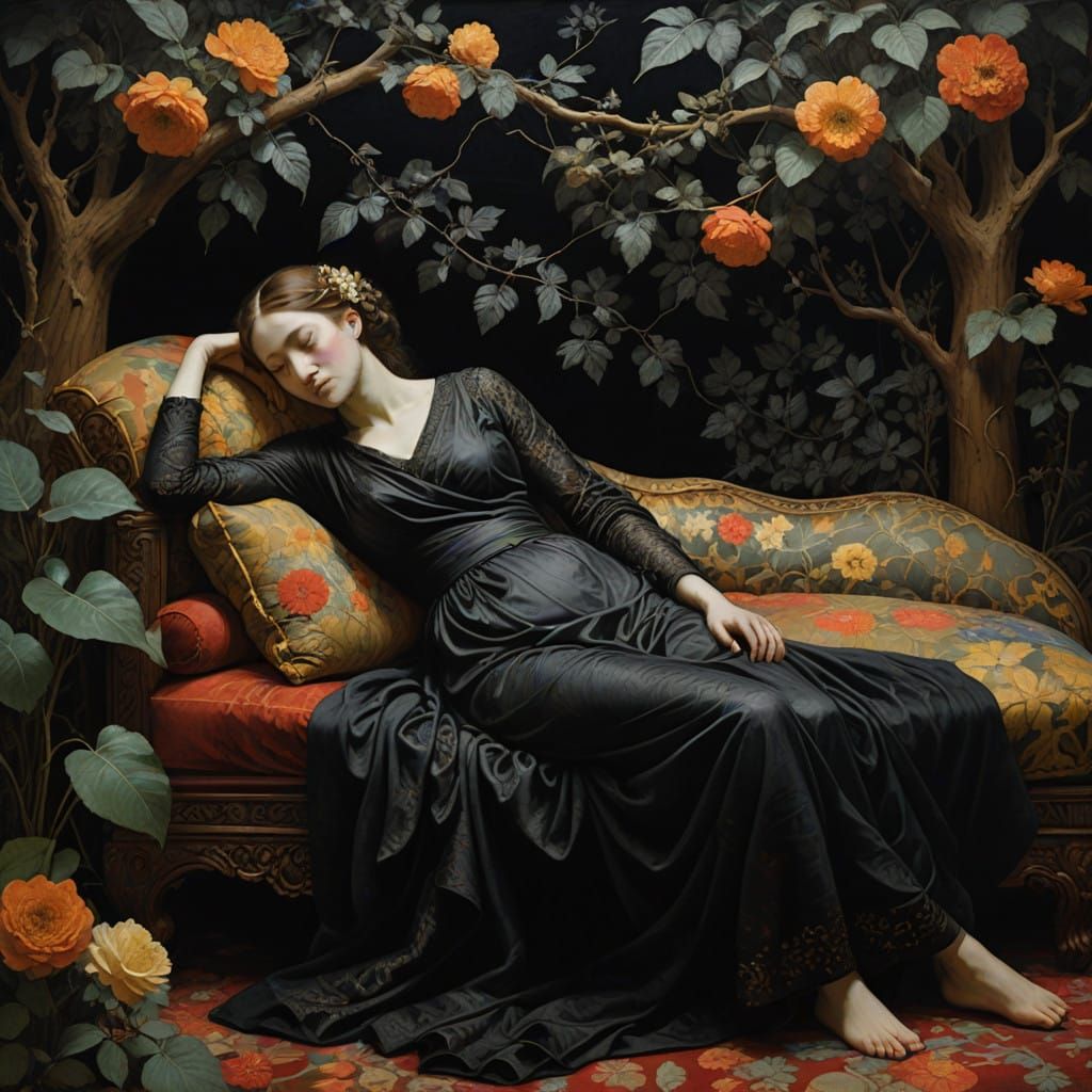 Serene Woman Lost in Mystical Slumber