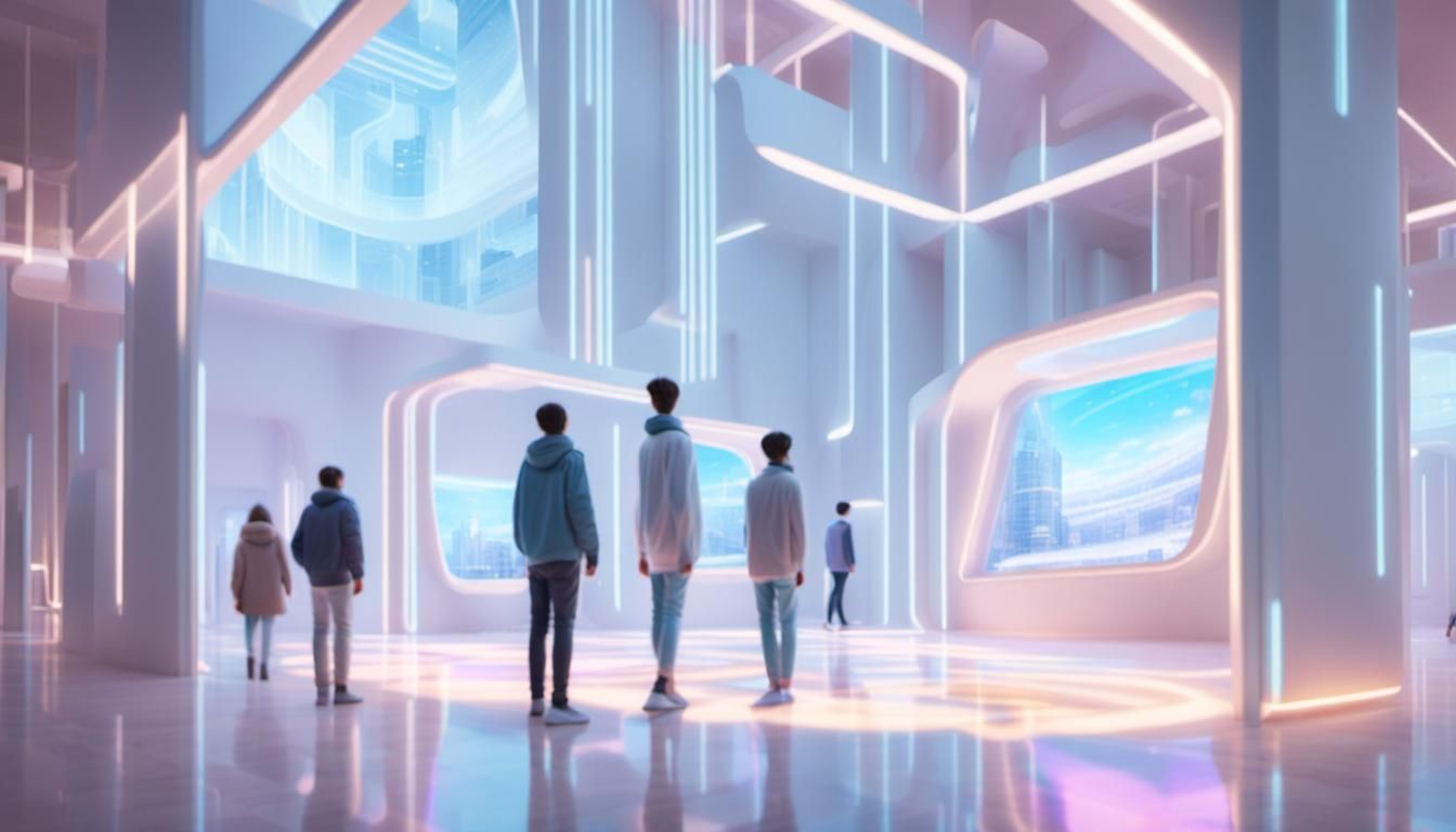 Retrofuturistic Home Interior with Holographic Displays