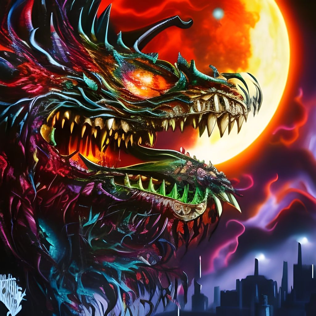 Intricate Horror Moon in Graffiti Art Style