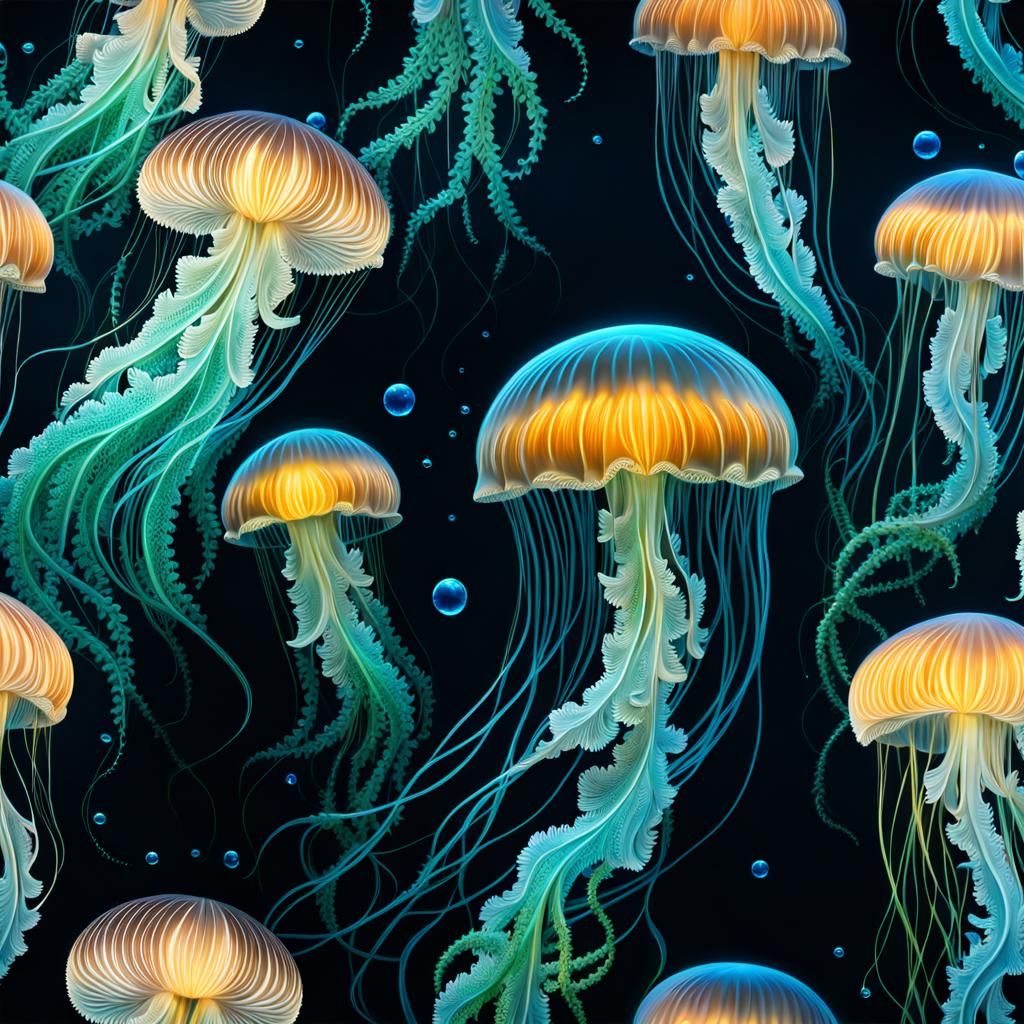 Bioluminescent Jellyfish in Ethereal Underwater Scene
