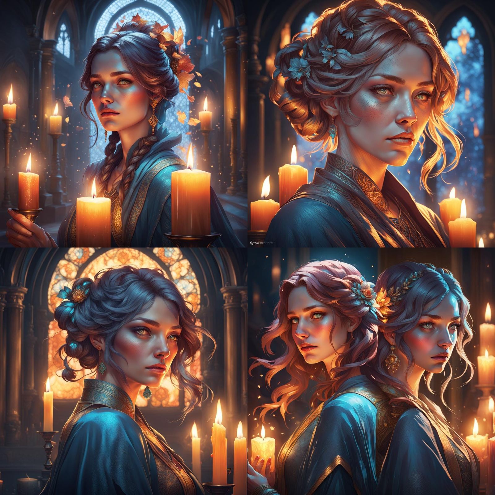 Candlelit Portrait of Girls: Hyperdetailed Concept Art