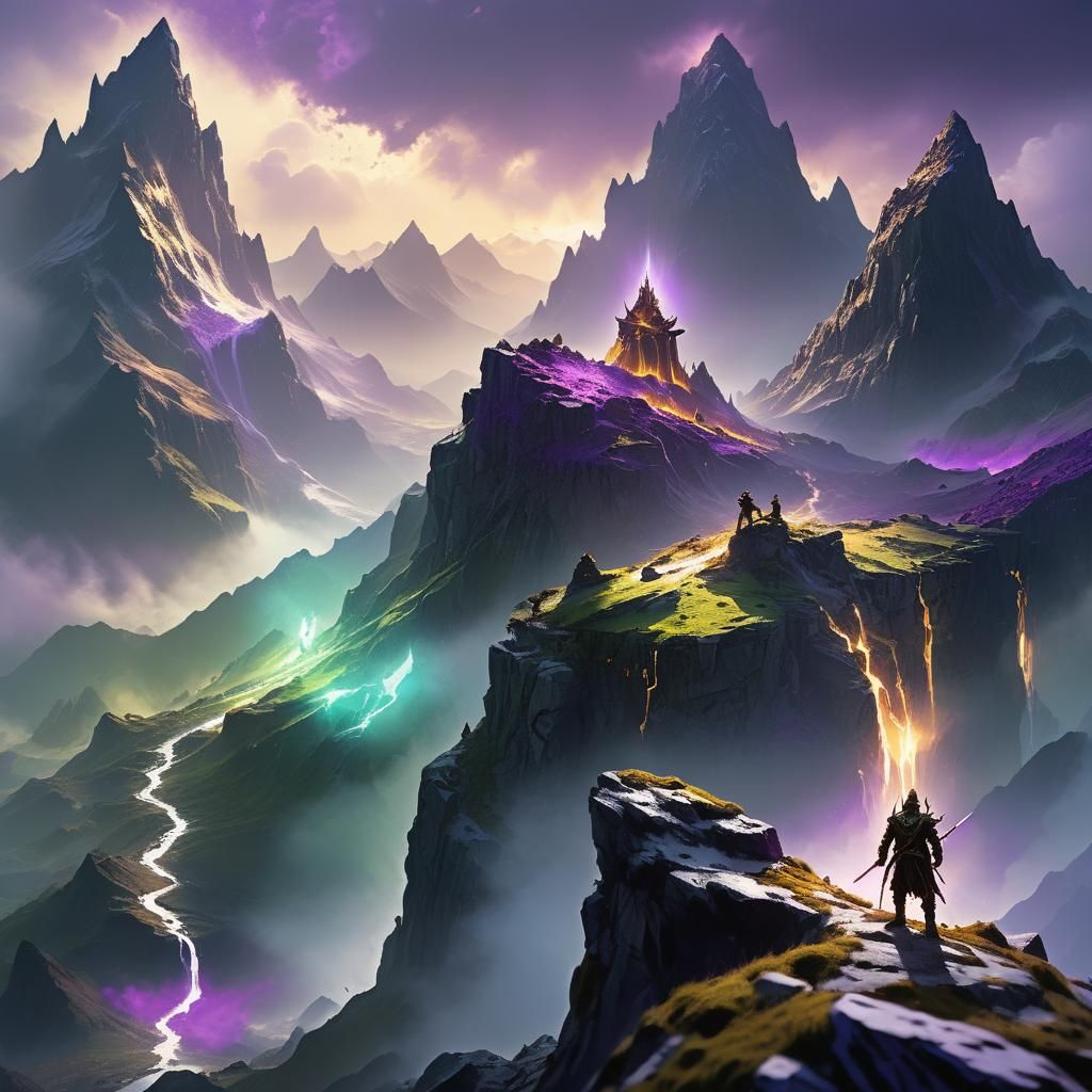 Heroic Warrior on Mystical Mountain Range