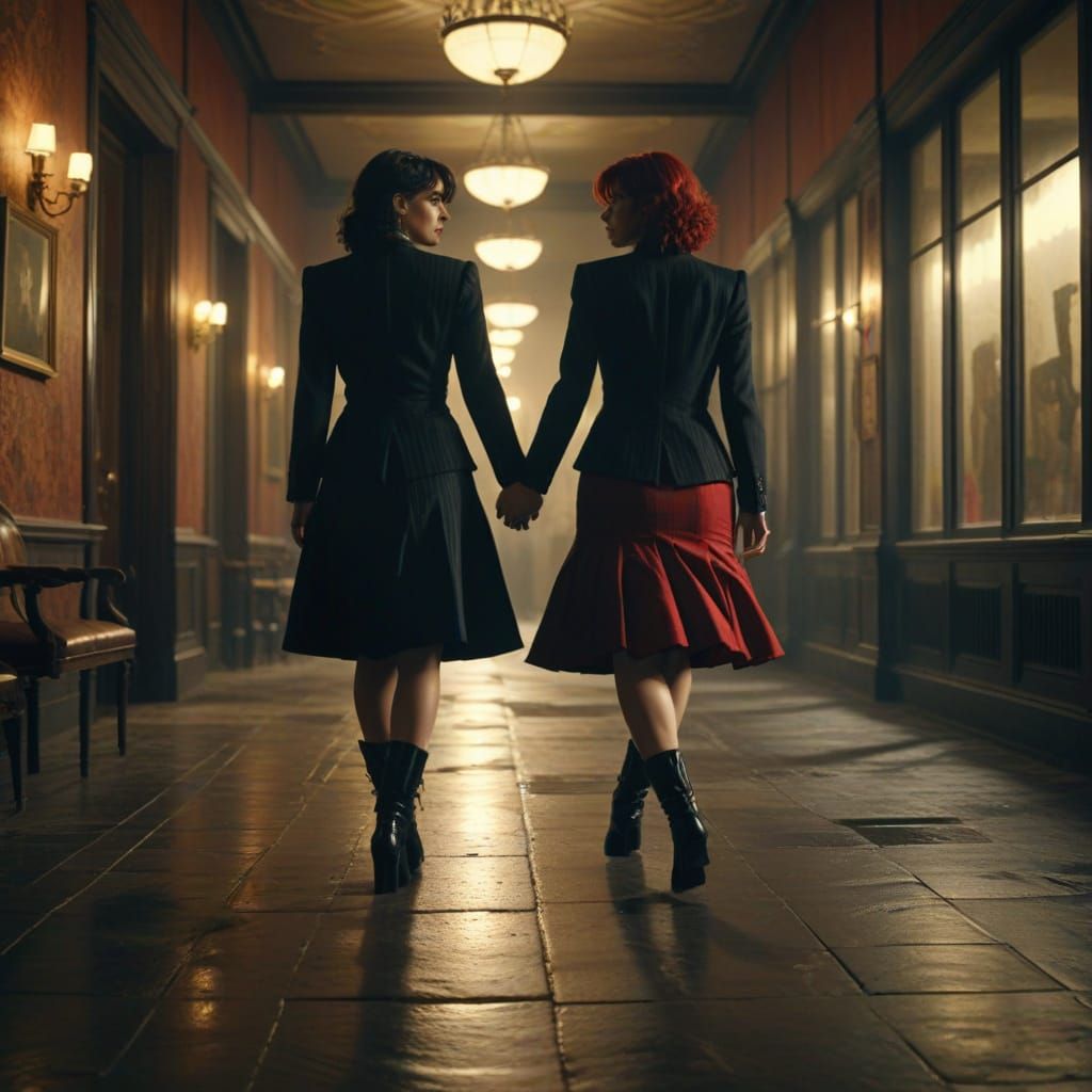 Transgender Women in Pinstripes: Hyper-Realistic Film Still