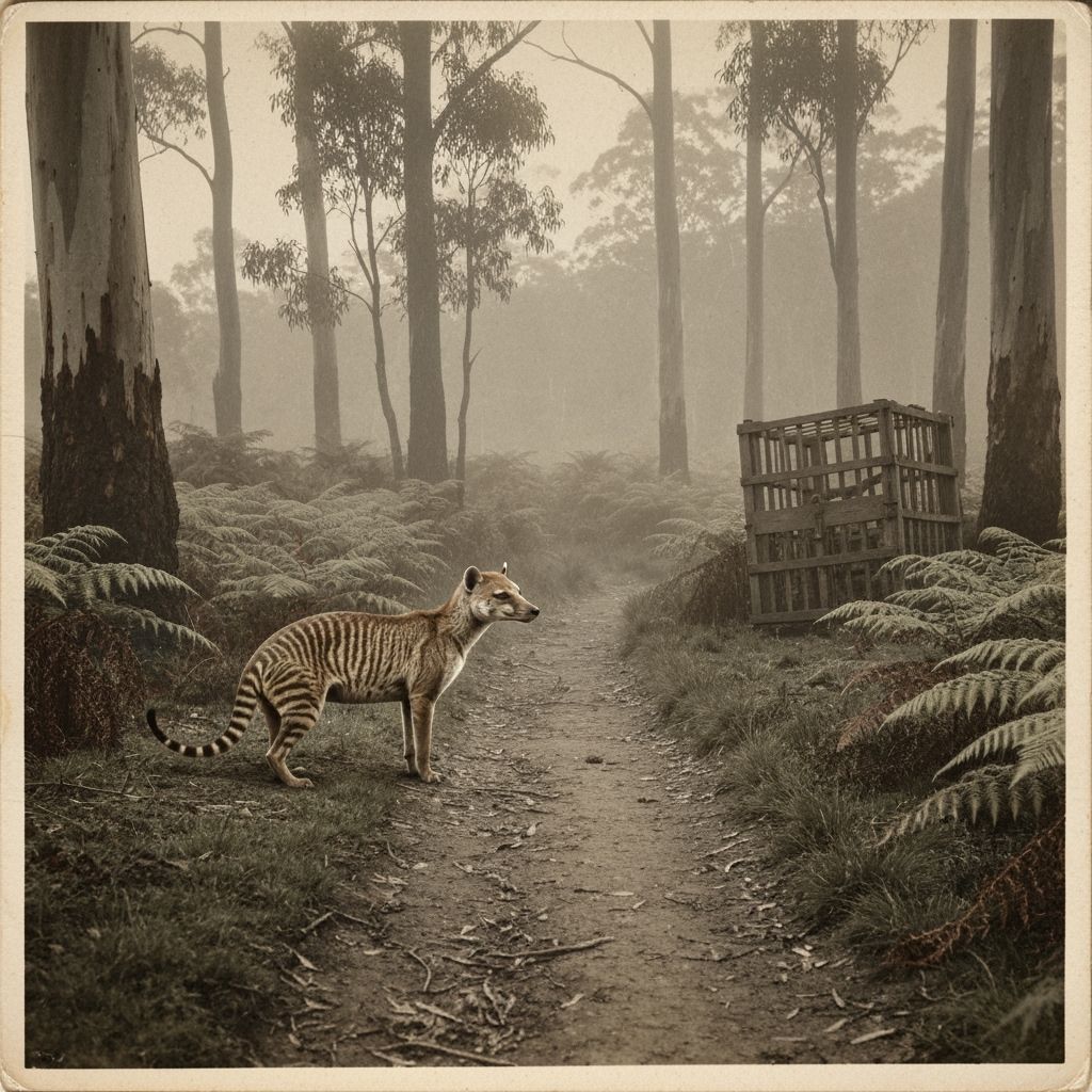 Vintage Tasmanian Tiger in Eucalyptus Forest