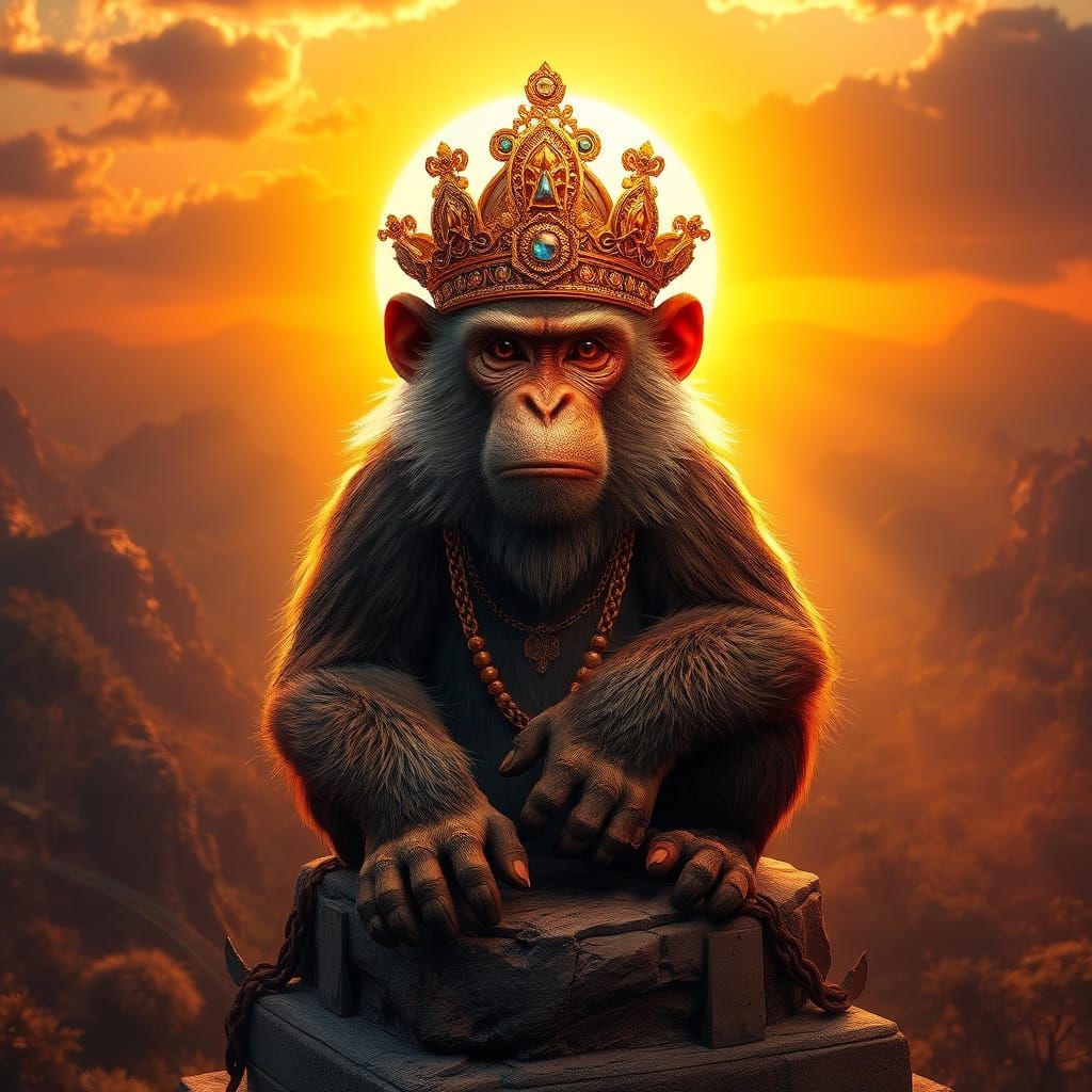 Regal Monkey King in Ancient Jungle Temple