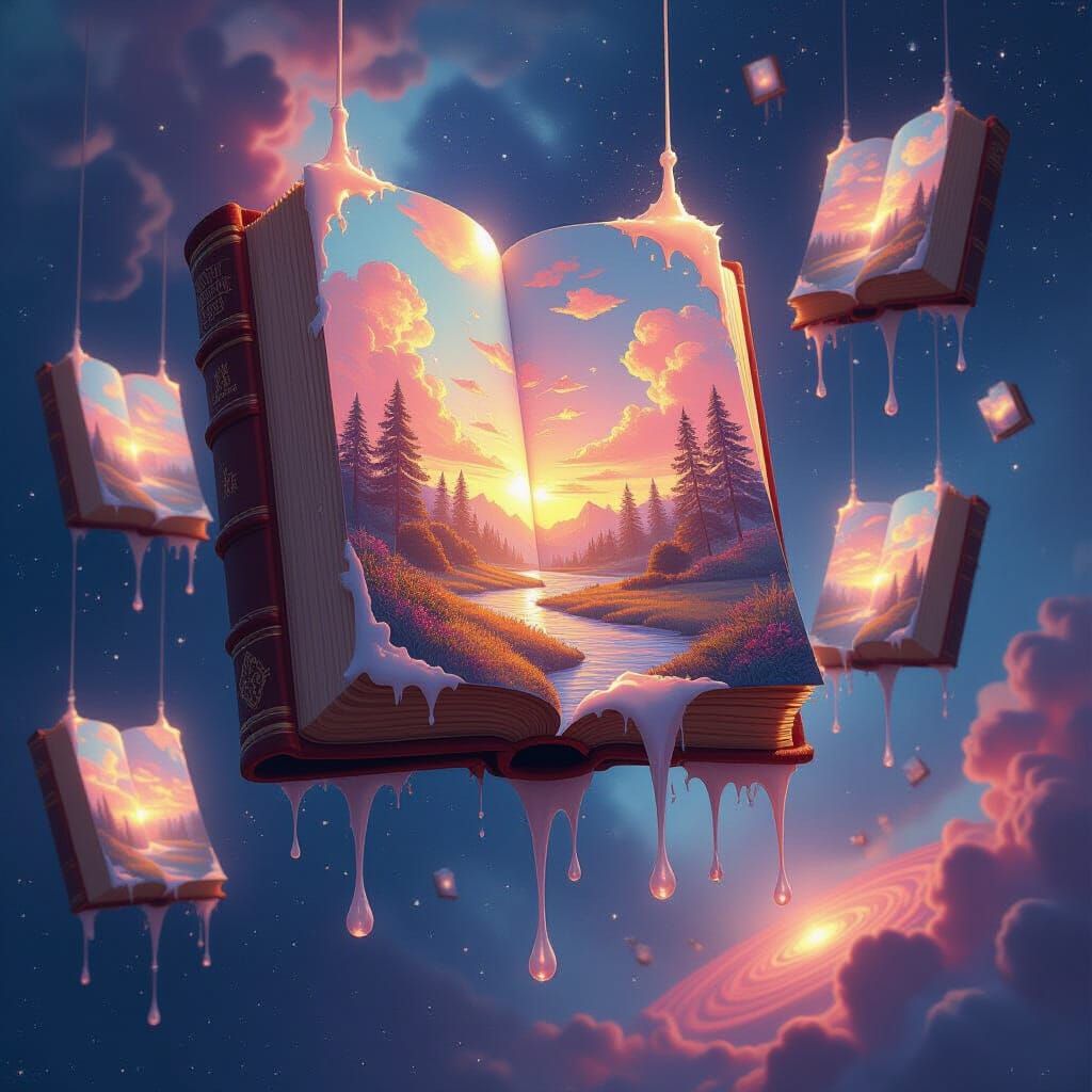 Luminous Wax Books in the Cosmos: 3D Anime Art