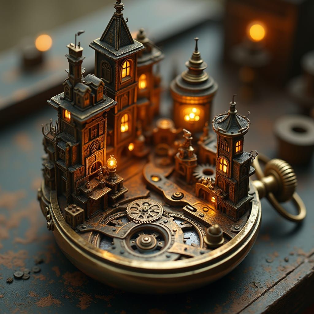 Steampunk City Inside a Pocket Watch