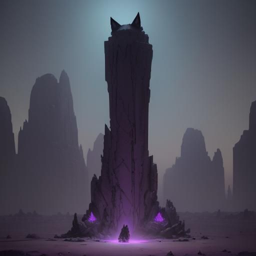 Dark Fantasy Desert Monolith with Murder Kitties