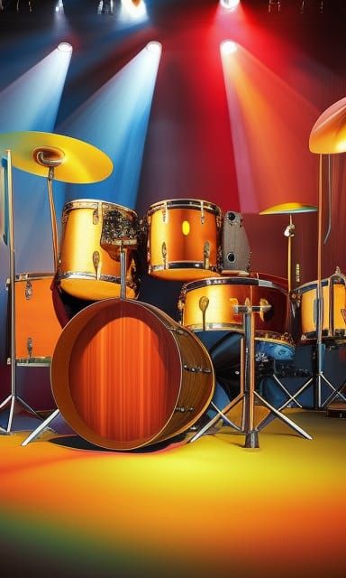 Jazz Drum Set Still Life in Impressionist Style