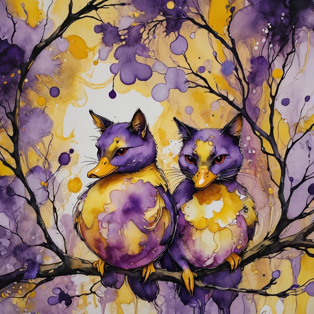 Duck and Cat in Abstract Expressionism Style