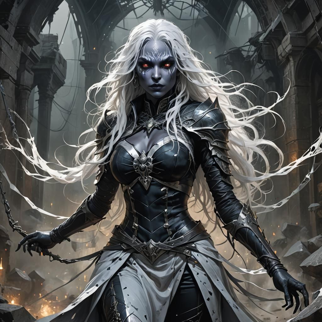 Drow High Priestess in Fantasy Splash Art Style