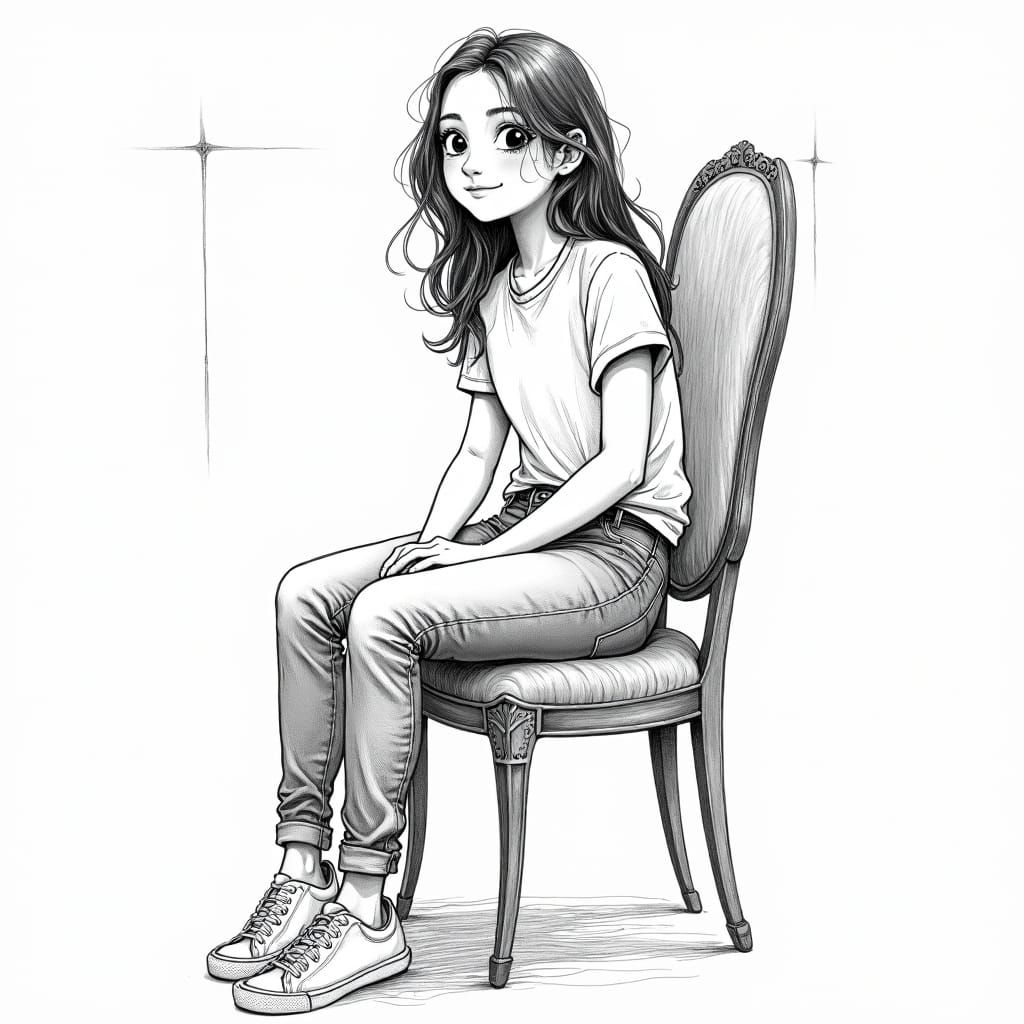 Teen Girl Portrait in Pen and Ink Style