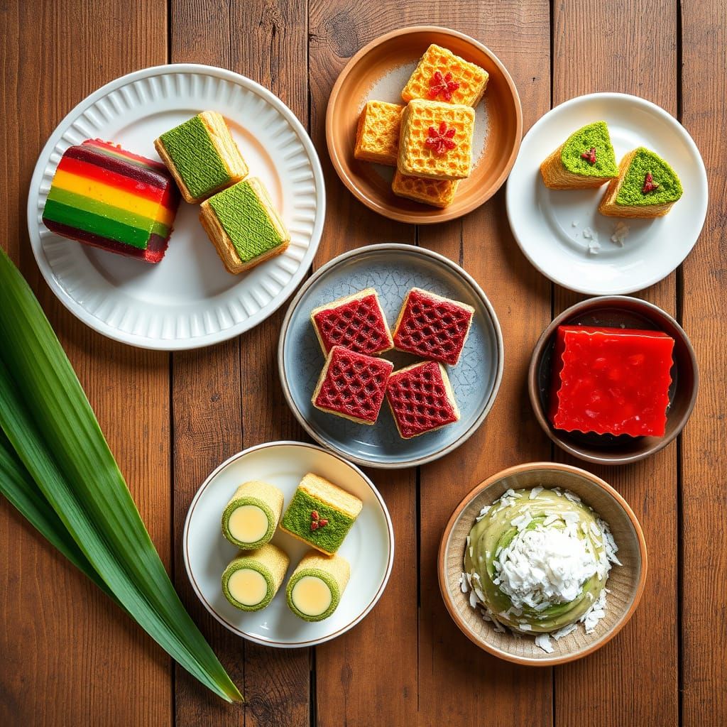 Traditional Malaysian Pastries on Rustic Wooden Table