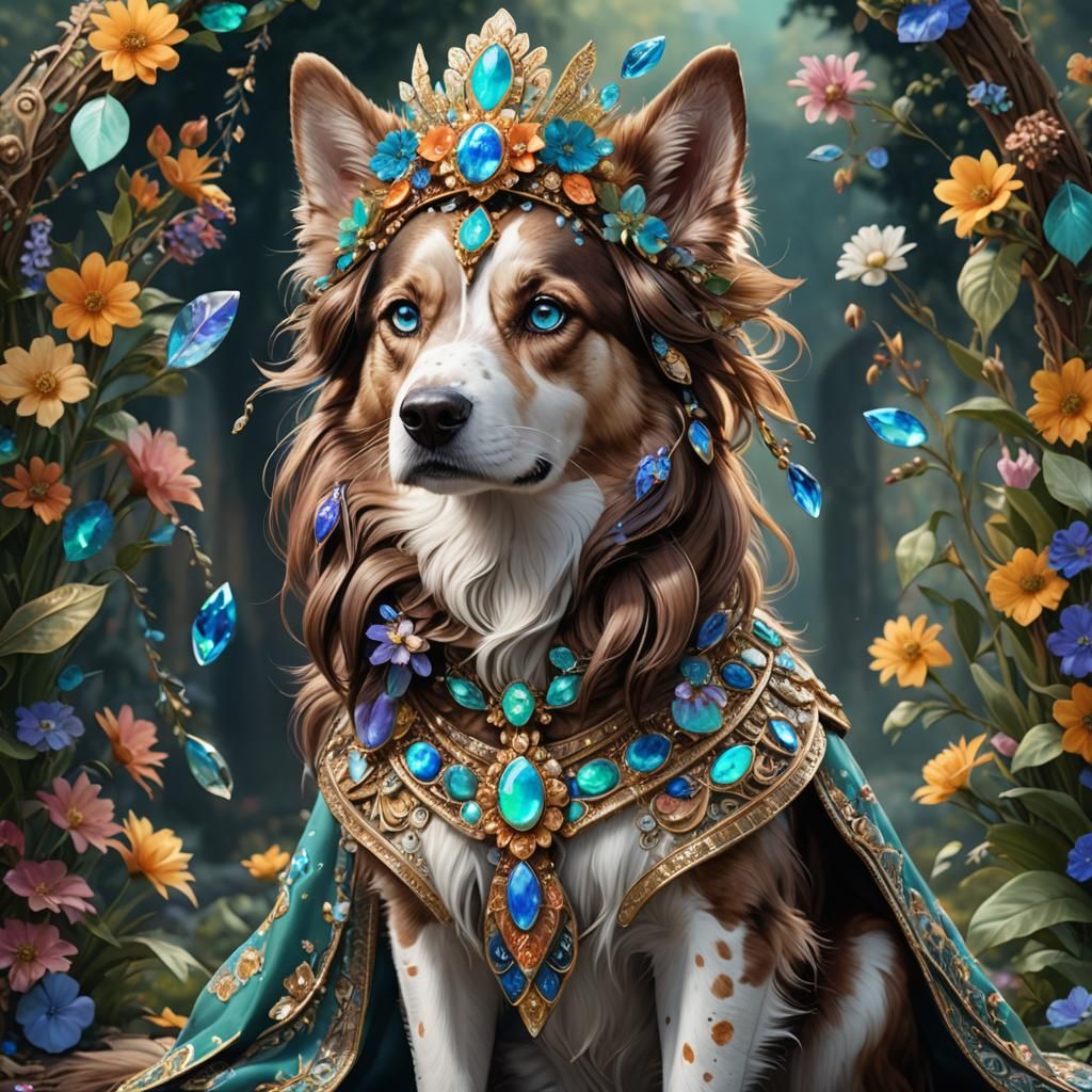 Dog Princess with Opal and Topaz Headdress