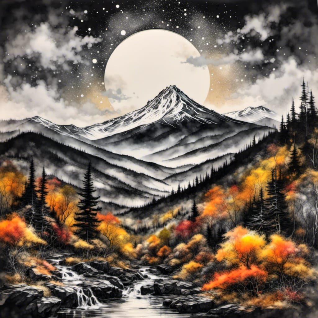 Moonrise Over Mt. Greylock: Hyperdetailed Charcoal Drawing