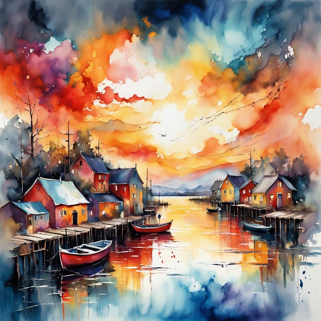 sunset over the harbor