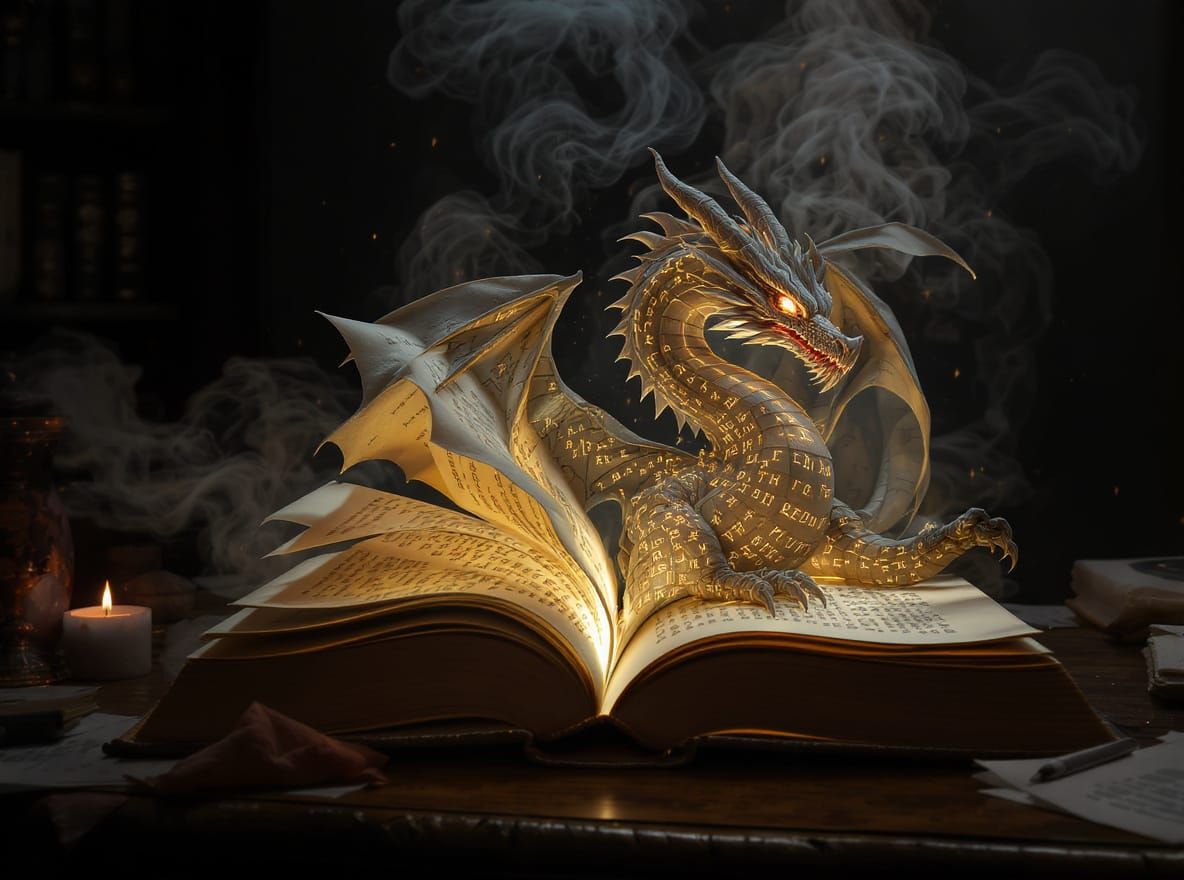 Paper Dragon Emerges From Glowing Book