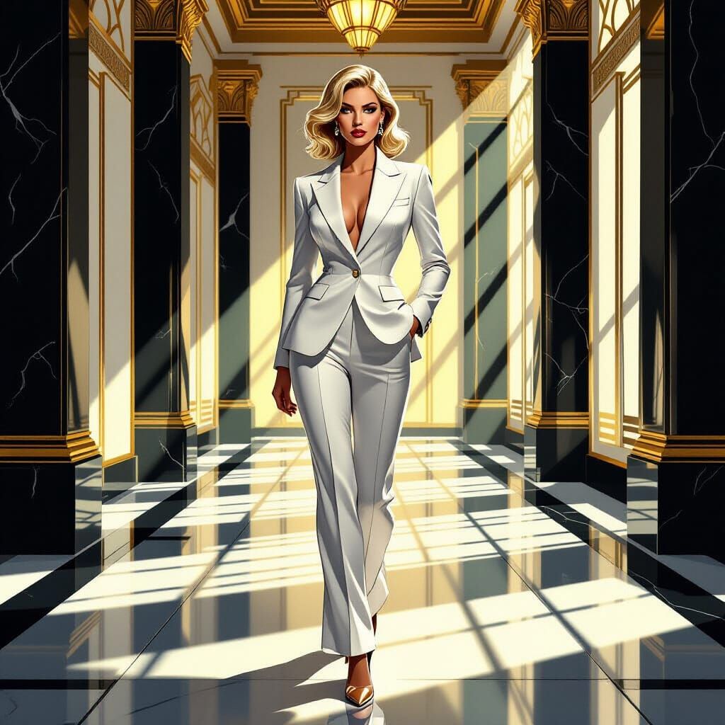 Emma Frost in Art Deco Style Business Suit