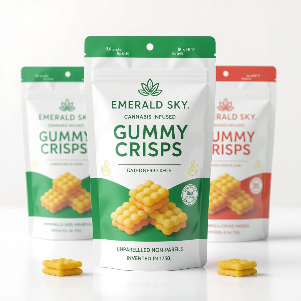 Emerald Sky Edibles Pouch: Gummy Crisps, Vintage Charm