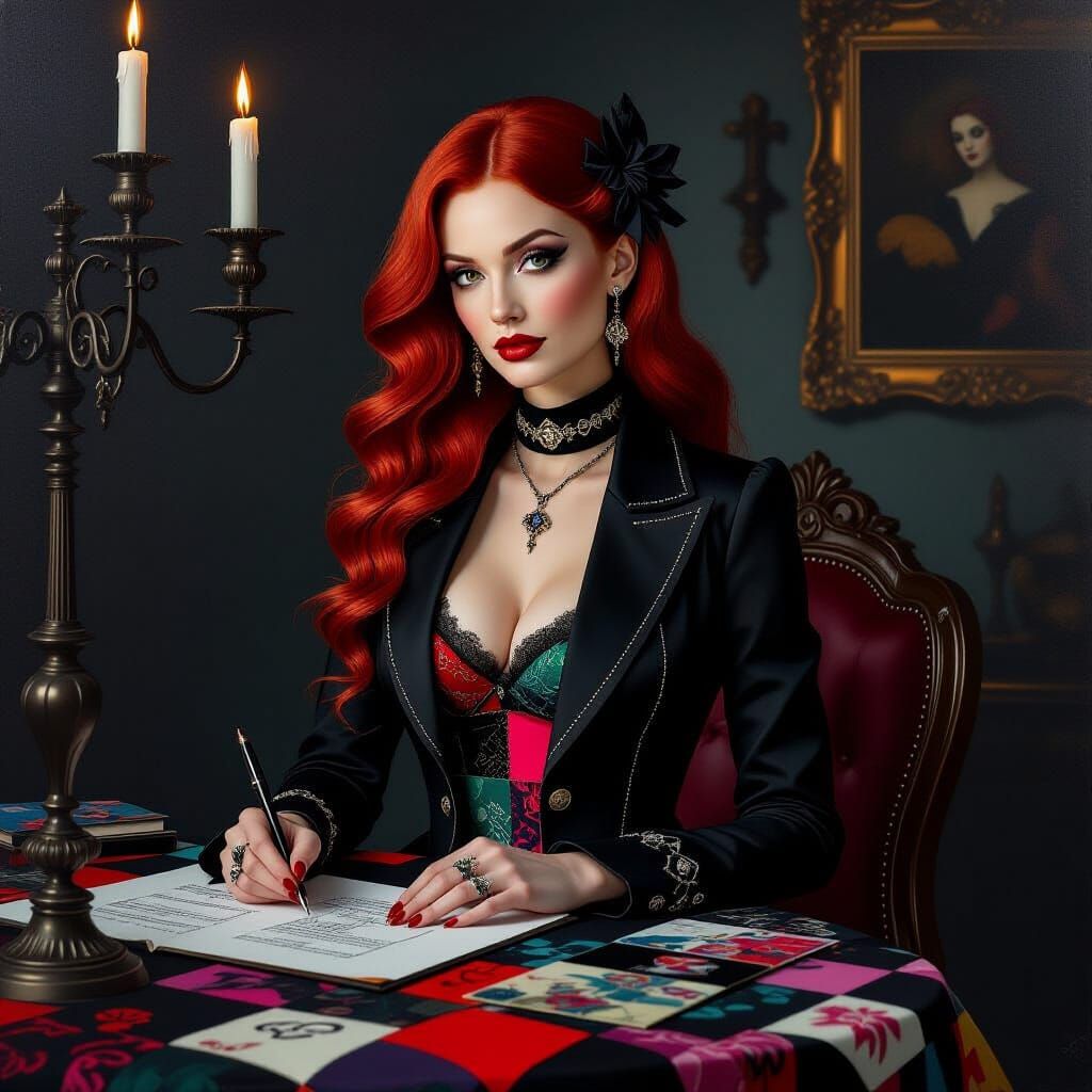 Gothic Fashion Director Sally in Surrealist Oil Painting Sty...