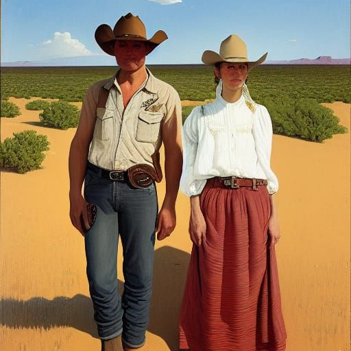 Texas Cowboy Portrait in Arts and Crafts Style