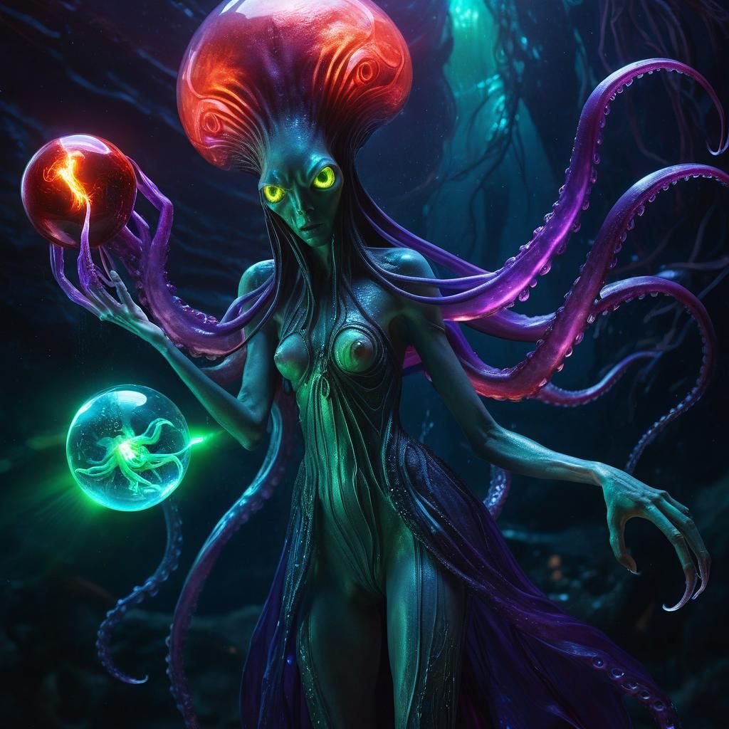 Bioluminescent Sci-Fi Sea Witch Concept Art