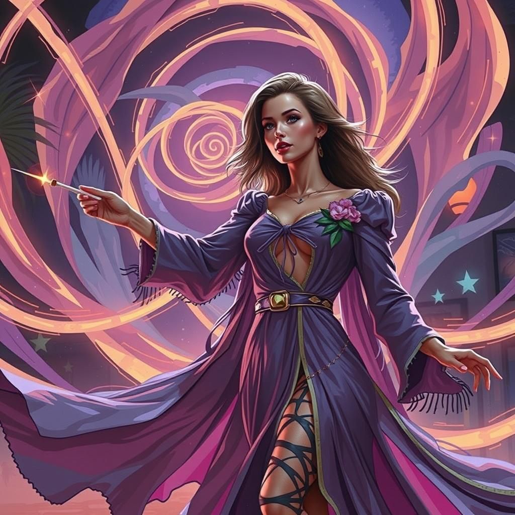 Vintage Pin-Up Woman Illustration at Sunset