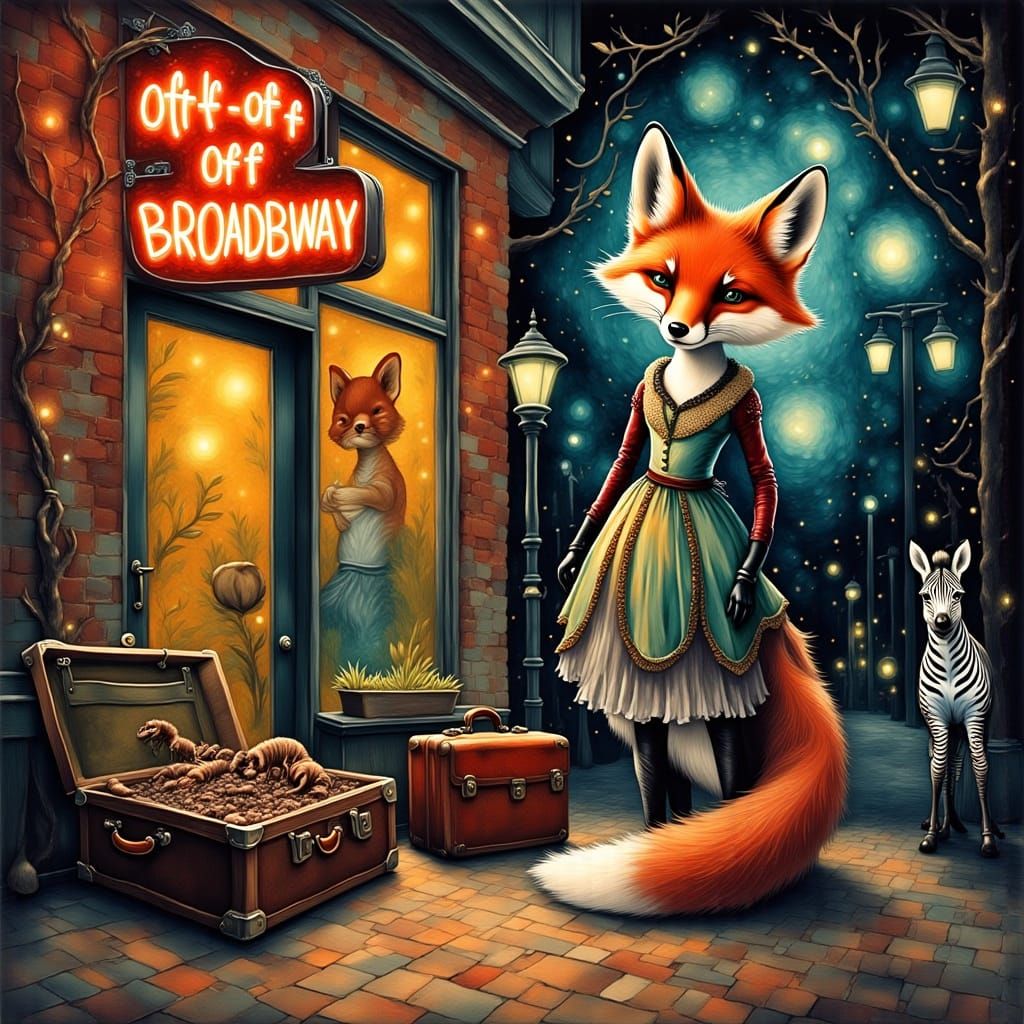 Bella the Fox at Vintage Theater with Zebra Companion