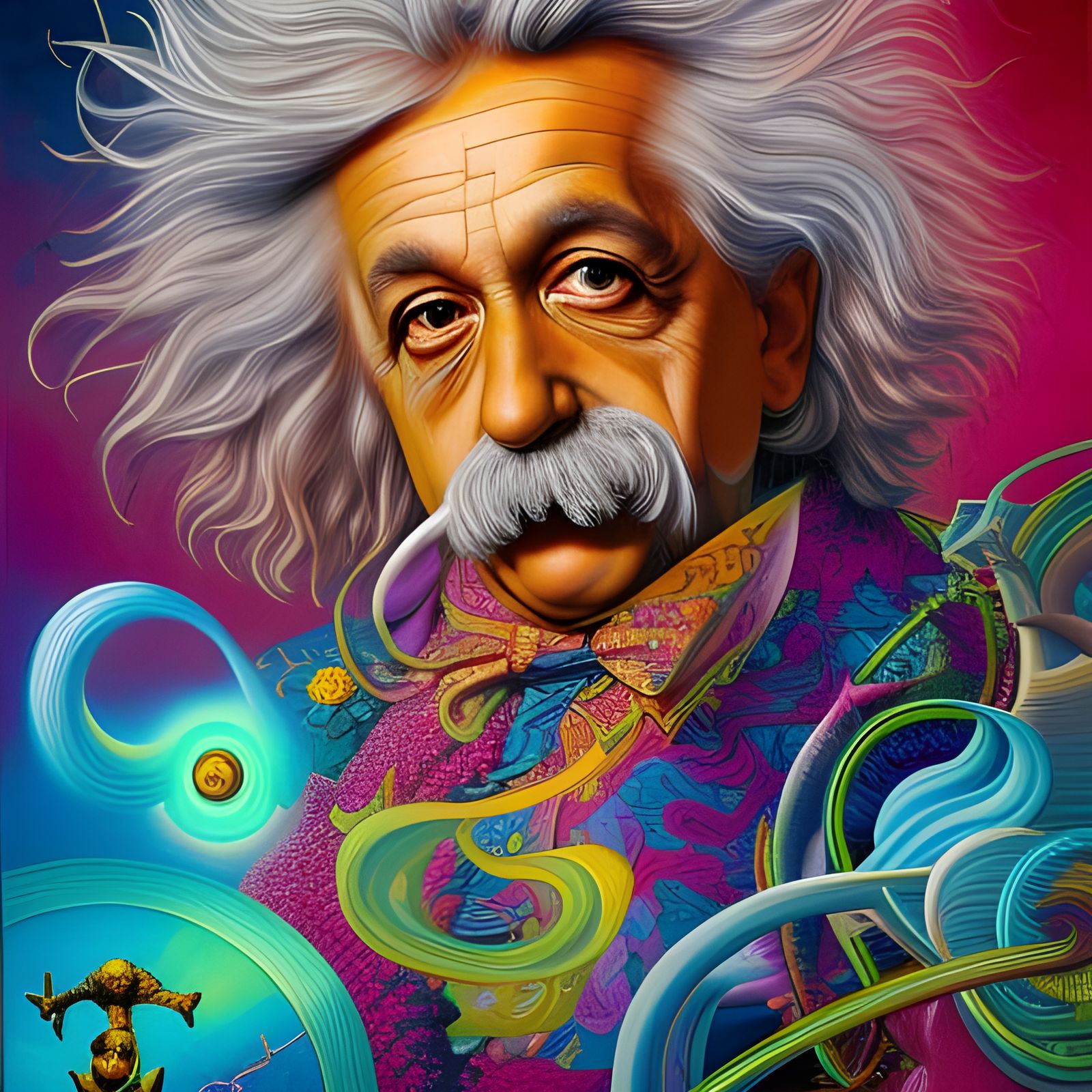 Psychedelic Einstein Portrait in Lisa Frank Style