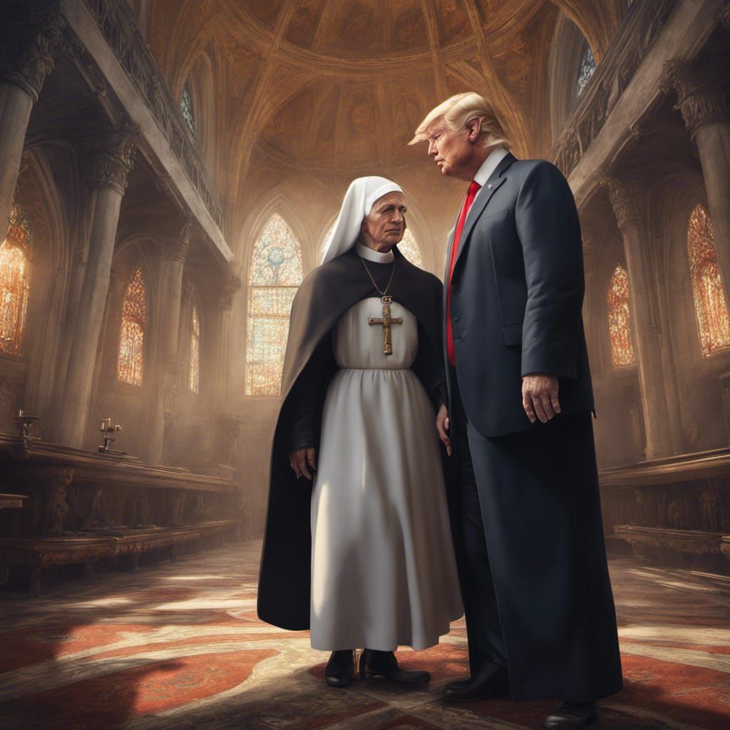 Provocative Image: Trump and Nun in Detailed Matte Painting