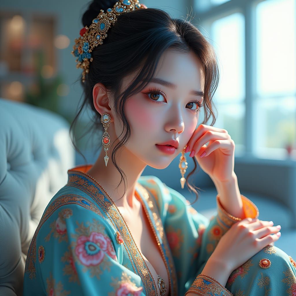 Hyperrealistic Woman in Futuristic Attire