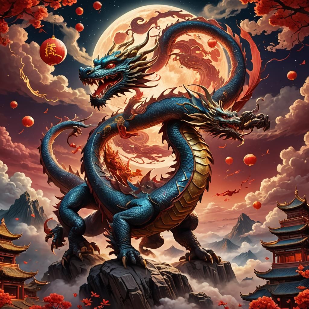 Dragon Dance Under Red Moon: Chinese New Year