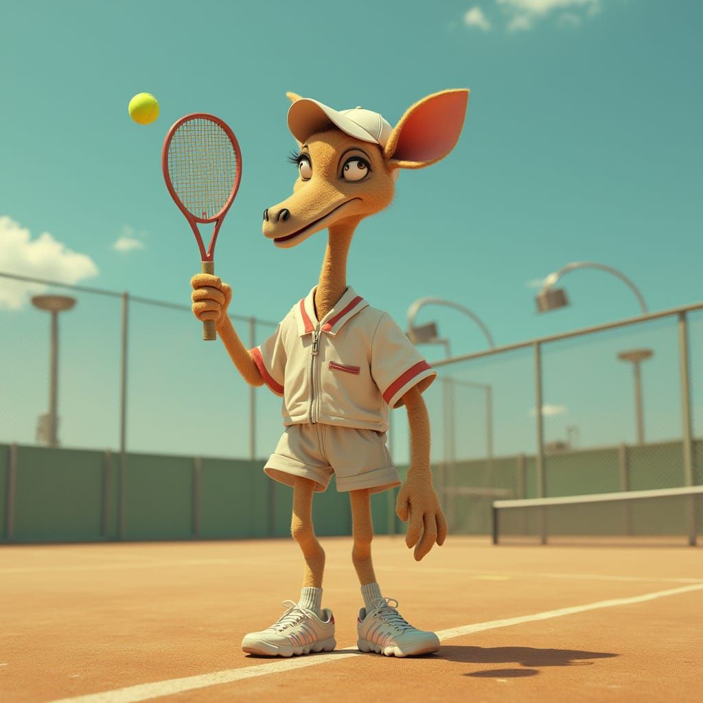 Realistic Depiction of a Monkey Playing Tennis in Sporty Att...