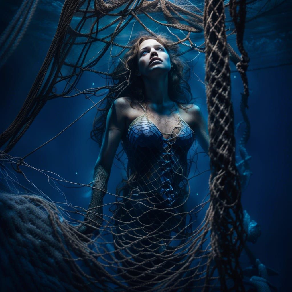 Crying Mermaid Trapped: Dark Fantasy Art