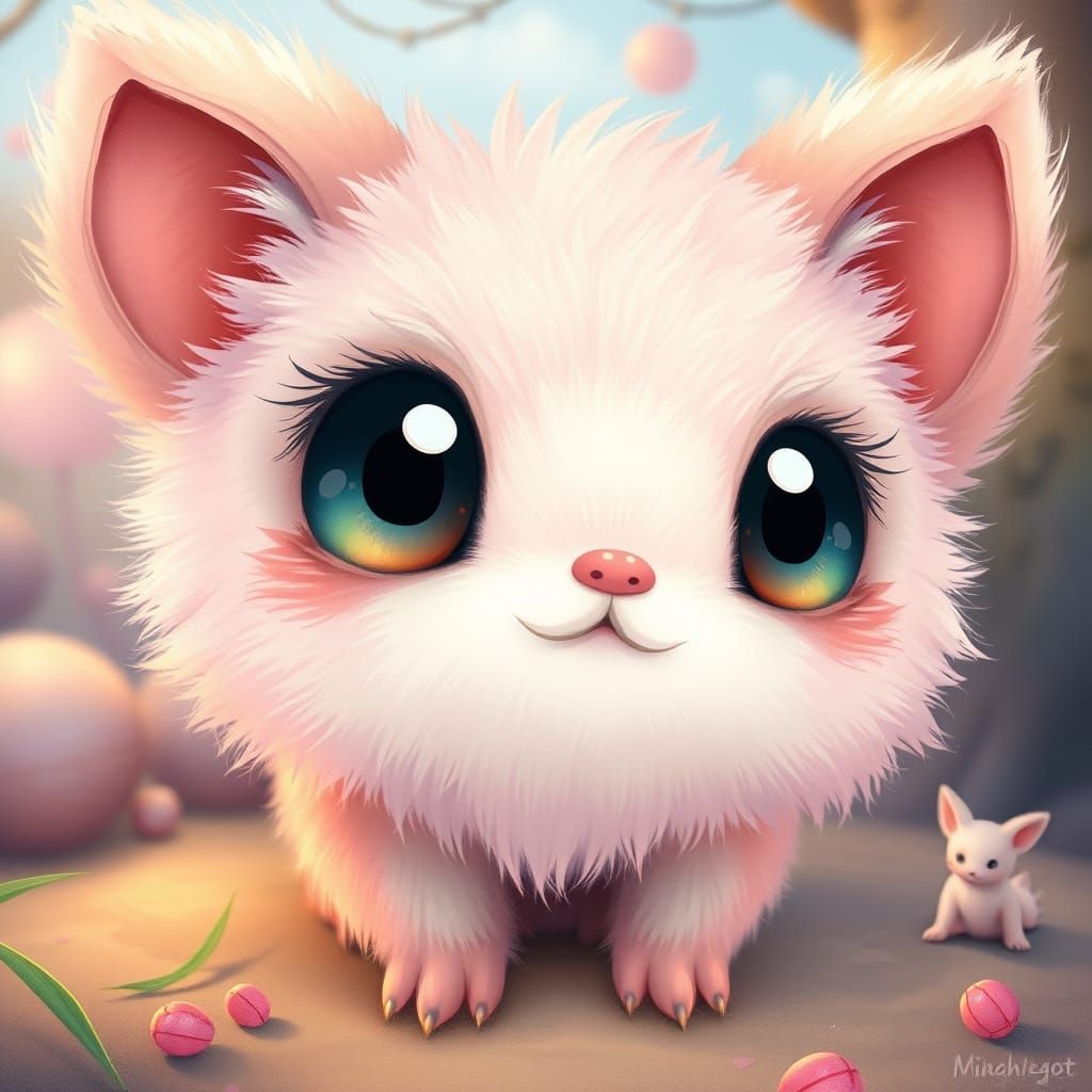 Whimsical Fluffy Guardian in Fantastical Realm