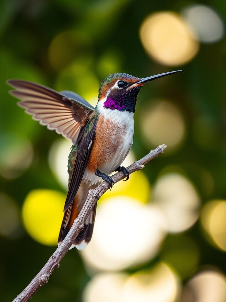 Hummingbird Portrait on Branch in Soft Light