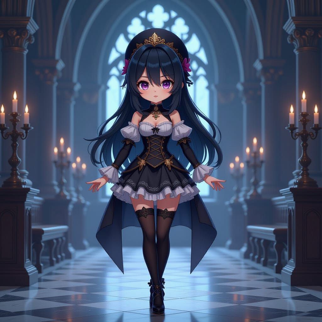 Chibi Priestess in Gothic Victorian Attire