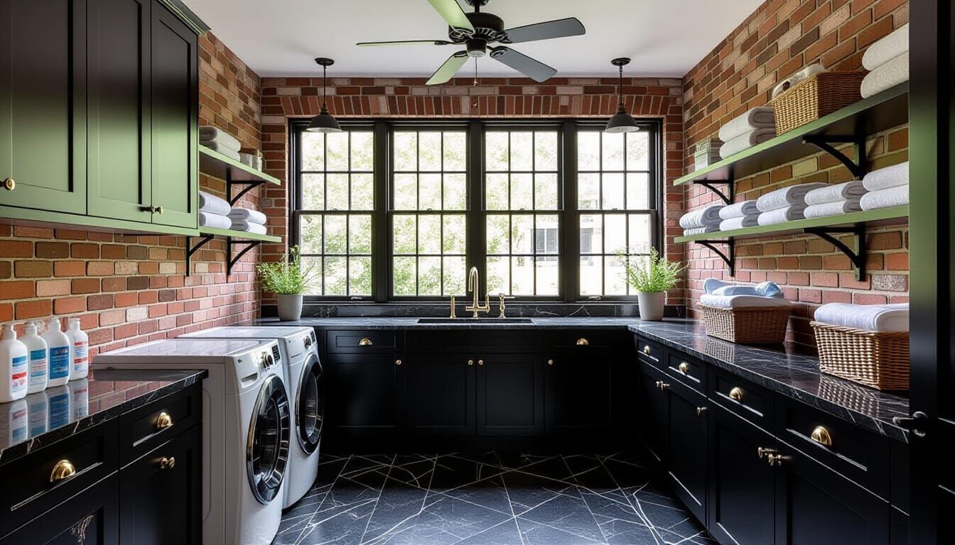 Victorian Laundry Room with Glass Walls and Marble Floor