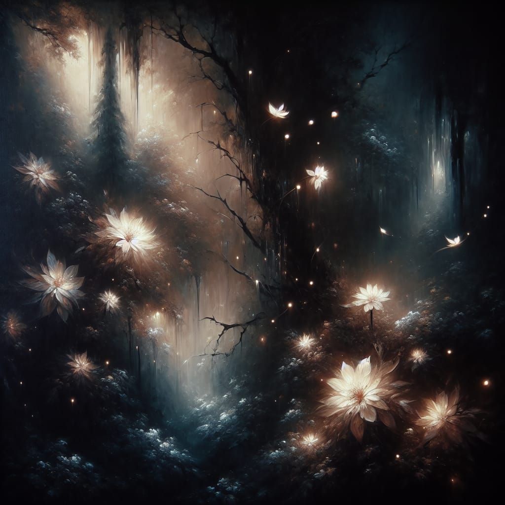 Ethereal Flowers in a Dark Romantic Forest