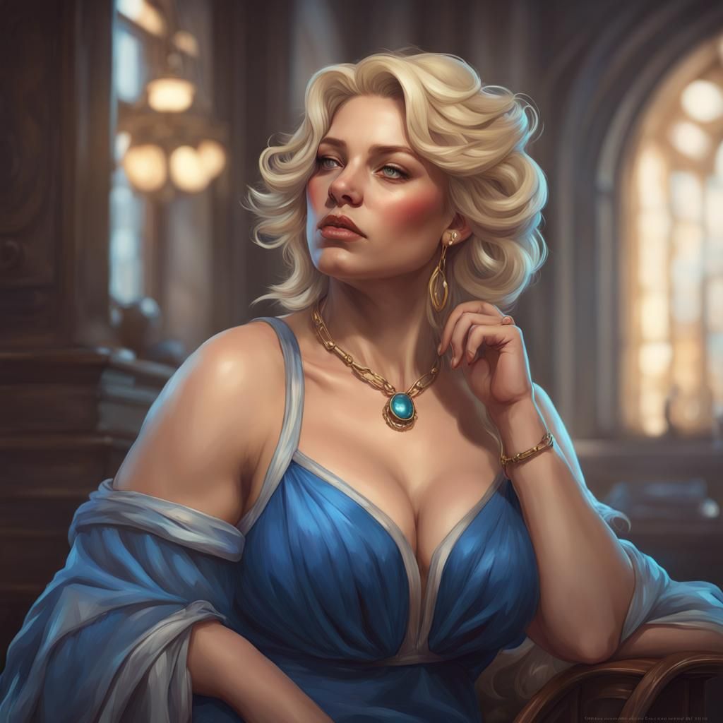 Portrait of Woman with Pitbull in Art Nouveau Style