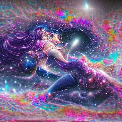 Cosmic Yuri: Holographic Astral Illustration
