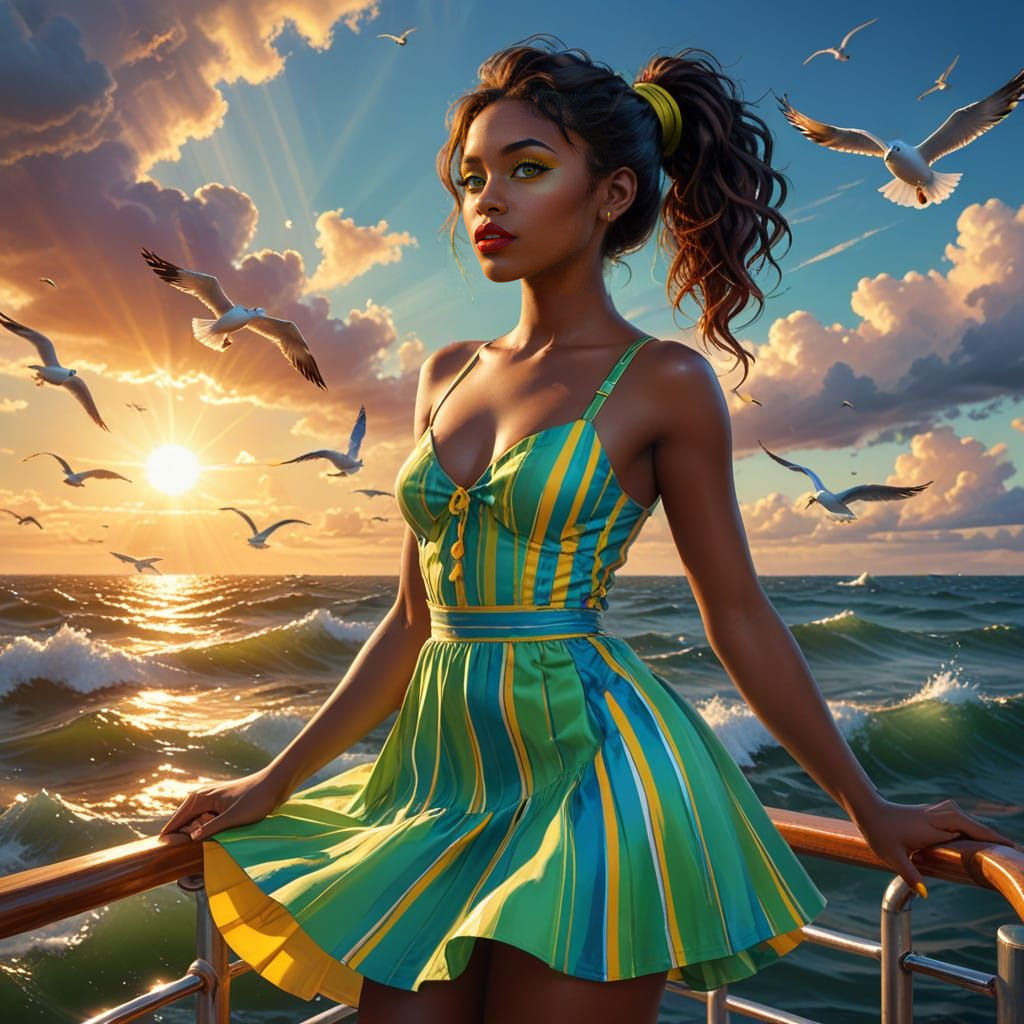 Ethereal Black Woman Basks in Sunset Glow