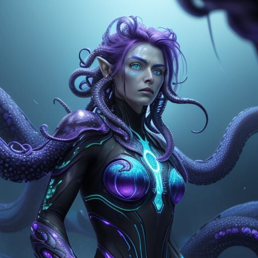 Hyperrealistic Alien Octopus in Dramatic Pose