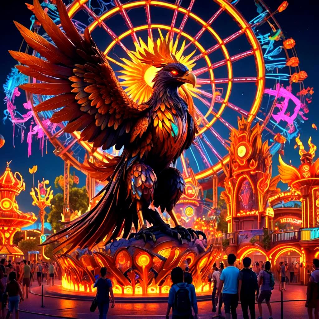 Glowing Phoenix Amusement Park at Night