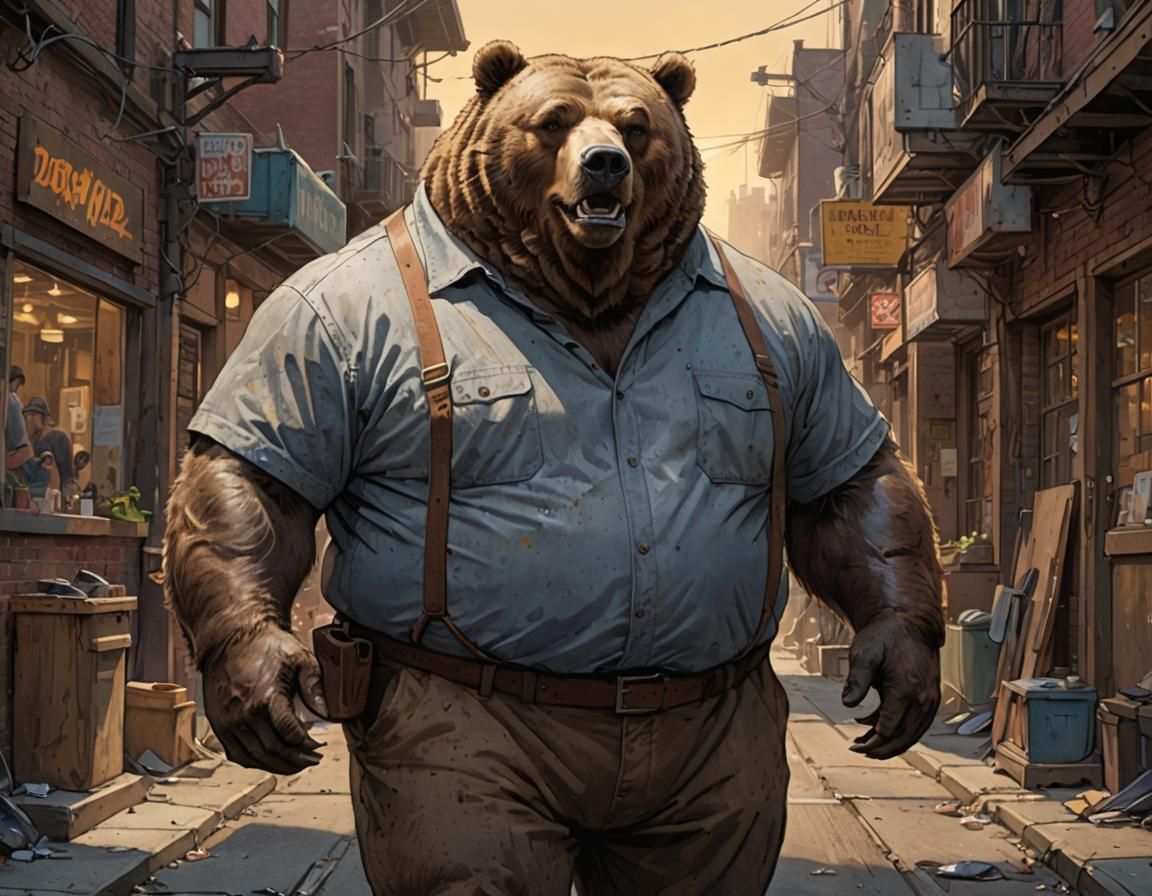 Grizzly Bear Worker Relaxing: Sketch Art Portrait